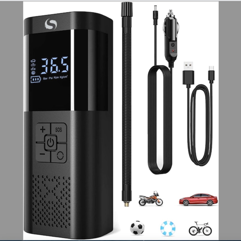 Digital Tire Inflator Portable Tire Compressor, Cordless Air Inflator LED Light